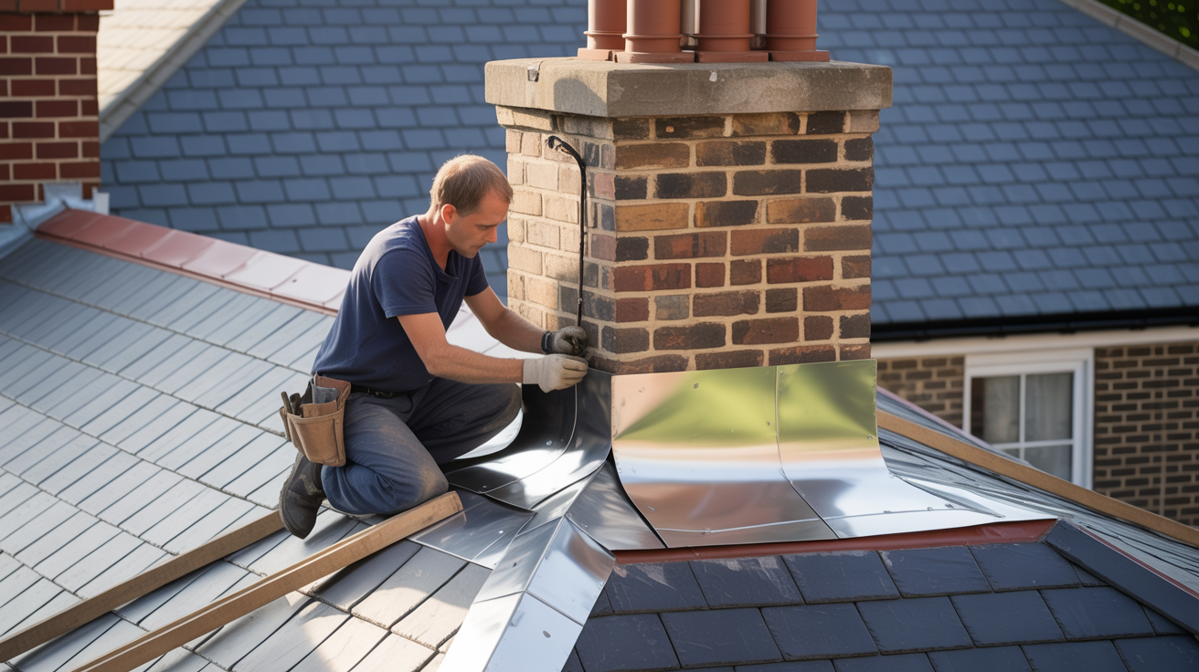 Lead flashing repair around a chimney